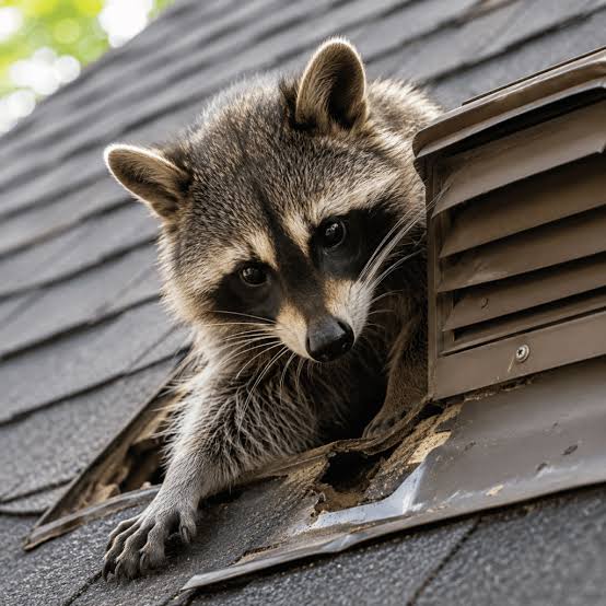 Raccoon activity near a residential roofline